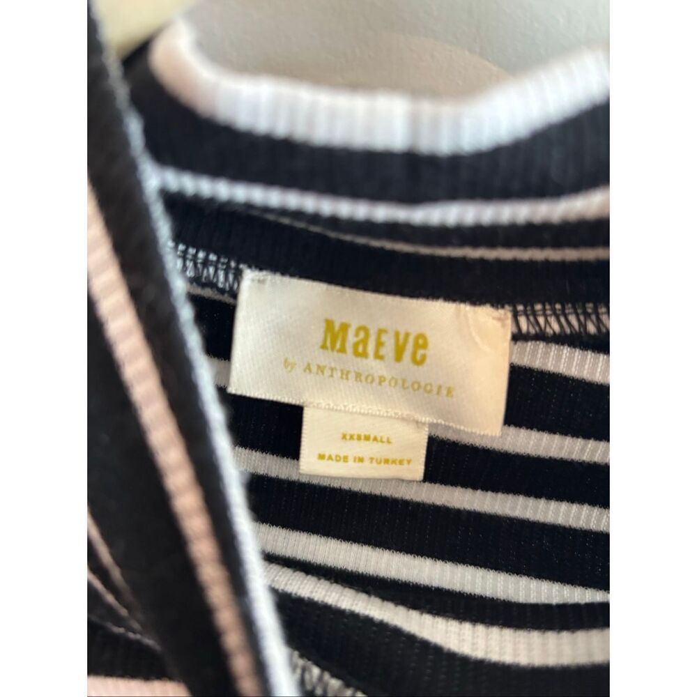 Maeve x Anthropologie Striped Mock Neck Tee Size XXS Black White Short Sleeve - Picture 4 of 6